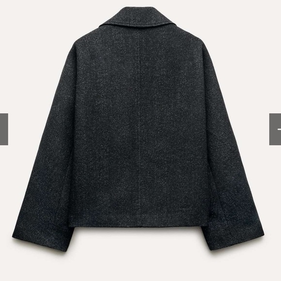 Zara Zippered Wool Blend Jacket ZW collection gray black herringbone 2143/866 XS - Picture 8 of 15